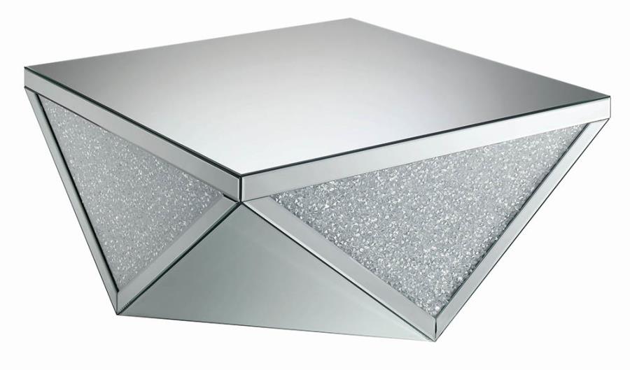 Coaster 722508 Rosdorf park alessia glass mirror and crystal square modern coffee table