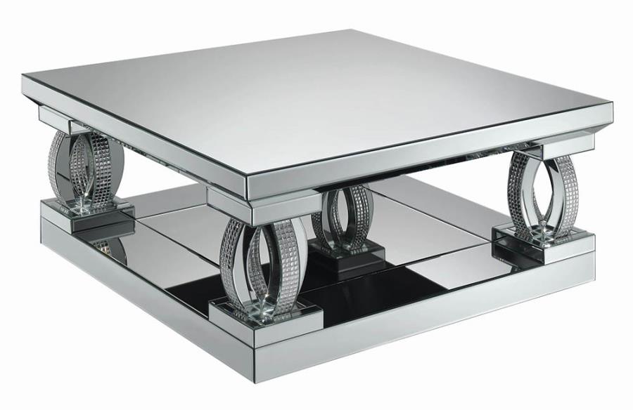 Coaster 722518 Rosdorf park lenum glass mirror and crystal square modern coffee table