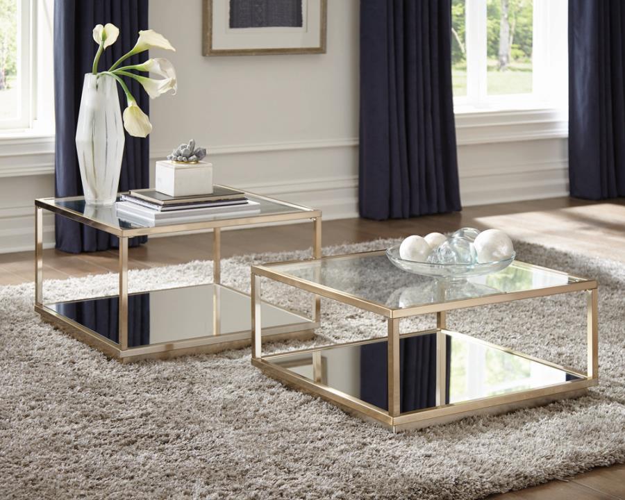 Coaster 722660 2 pc  Wildon home orren ellis rose brass finish metal glass top coffee tables