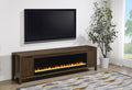 Coaster 722823 Carey dark pine finish wood 79" tv stand fireplace visual flame box color change led