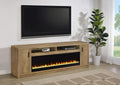 Coaster 722843 Eddy natural mango finish wood 79" tv stand fireplace visual flame box color change led