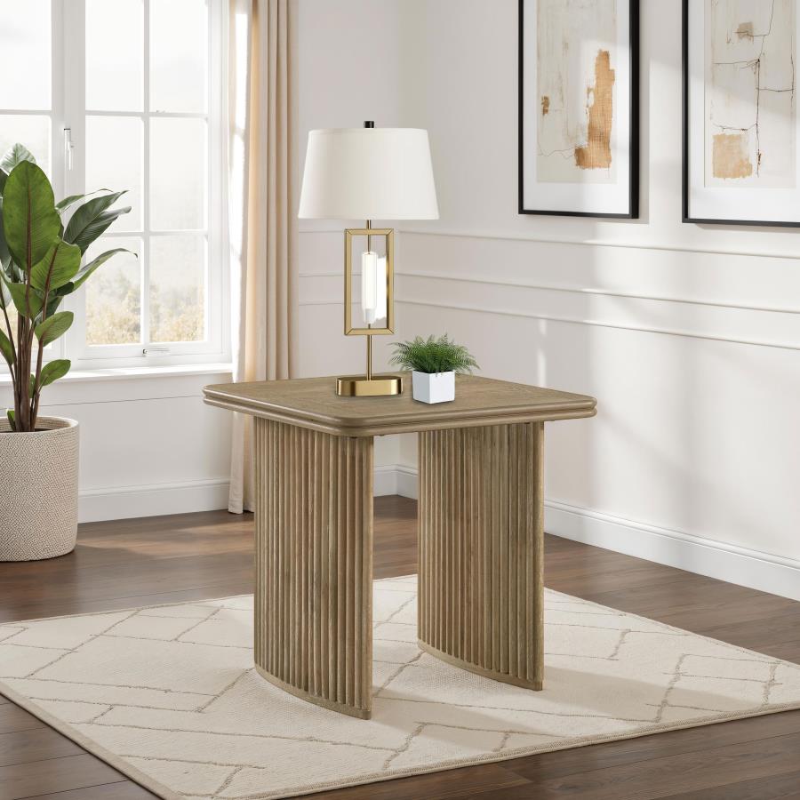 Adina Distressed Light Brown Reeded Square End Table – 722857