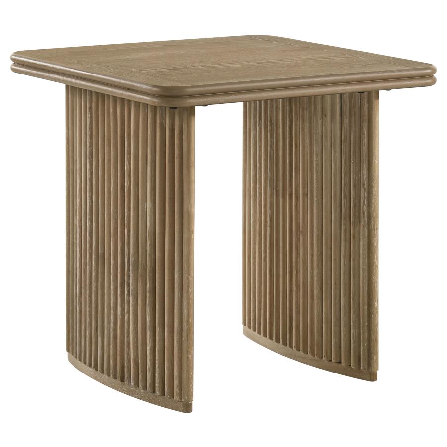 Adina Distressed Light Brown Reeded Square End Table – 722857