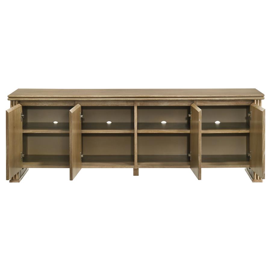 Coaster 722933 Adina light brown finish wood ribbed design modern 71" tv stand 4 door cabinet