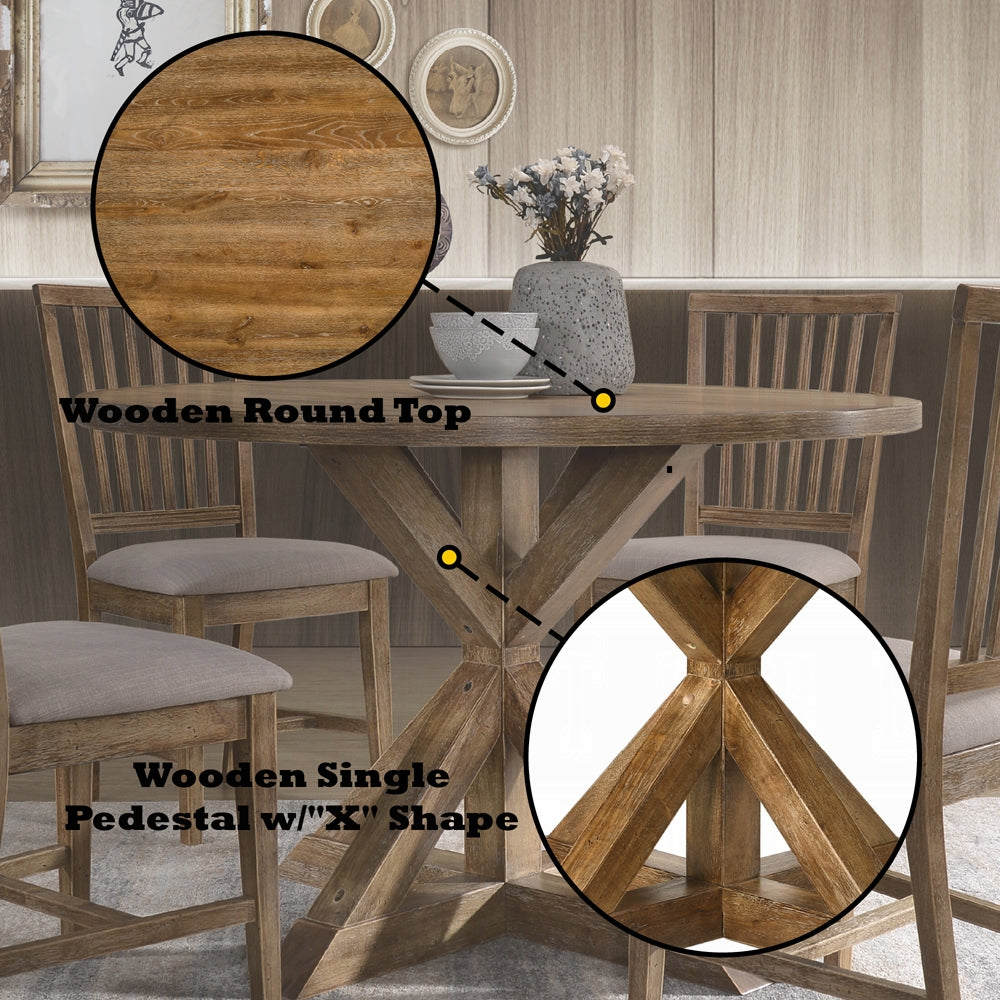 Acme 72310-12 5 pc Wallace II weathered oak finish wood 48" Dia. round dining table set