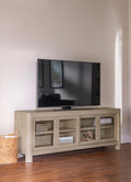 Solano 71" Weathered Mango Wood TV Entertainment Stand with Sliding Doors | Coaster - 723483