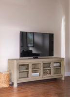Solano 71" Weathered Mango Wood TV Entertainment Stand with Sliding Doors | Coaster - 723483