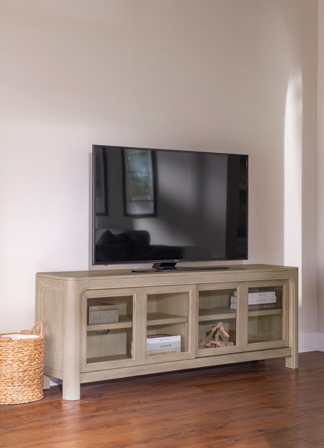 Coaster 723483  Solano weathered mango wood finish 71" TV entertainment stand sliding doors