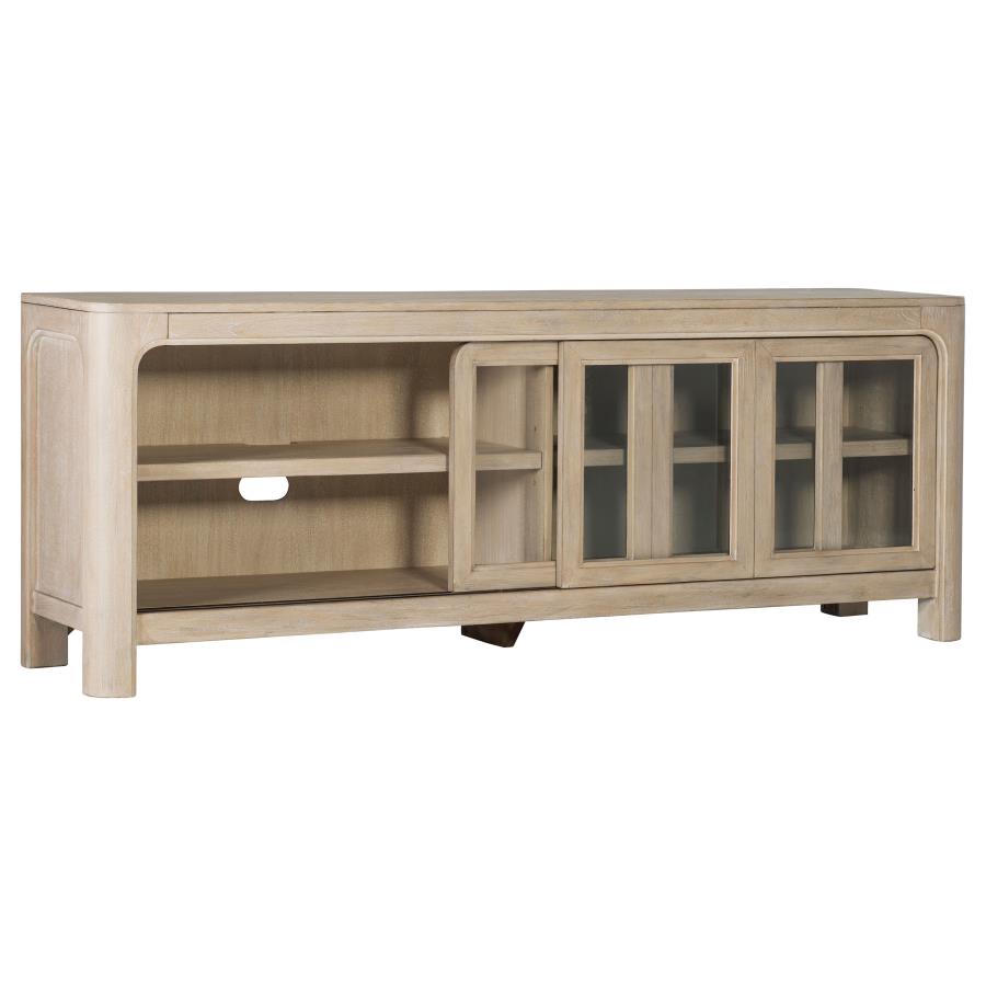 Coaster 723483  Solano weathered mango wood finish 71" TV entertainment stand sliding doors