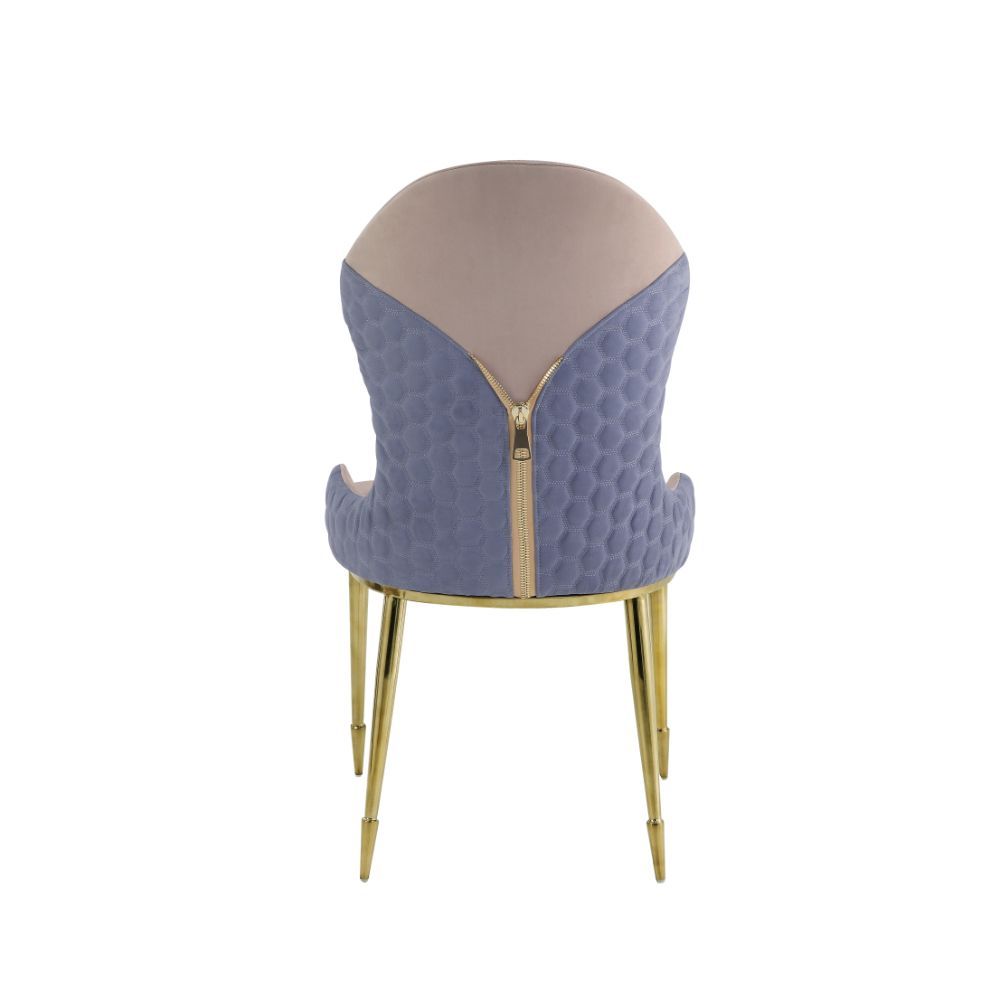 Acme 72469 Set of 2 caolan gold finish metal and tan and lavender fabric dining chairs