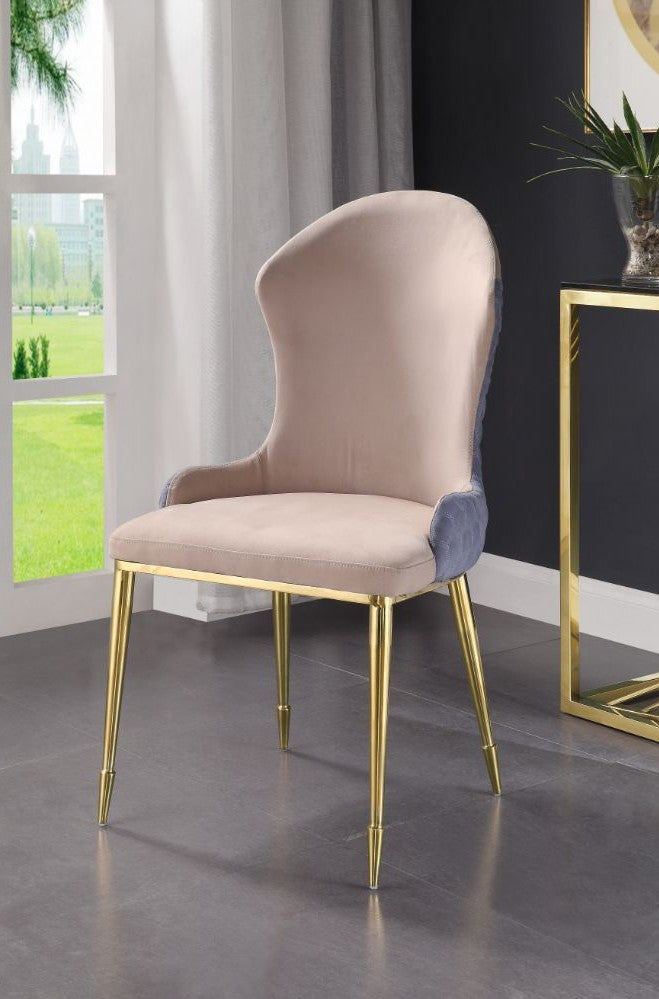 Acme 72469 Set of 2 caolan gold finish metal and tan and lavender fabric dining chairs
