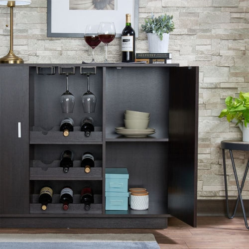 Acme 72615 Hazen espresso finish wood Bar / wine cabinet storage with glass holders and wine racks