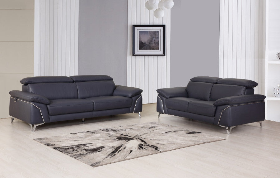 Global United 727NAVY-2PC 2 pc Orren ellis luigi divanitalia navy italian leather sofa and love seat set