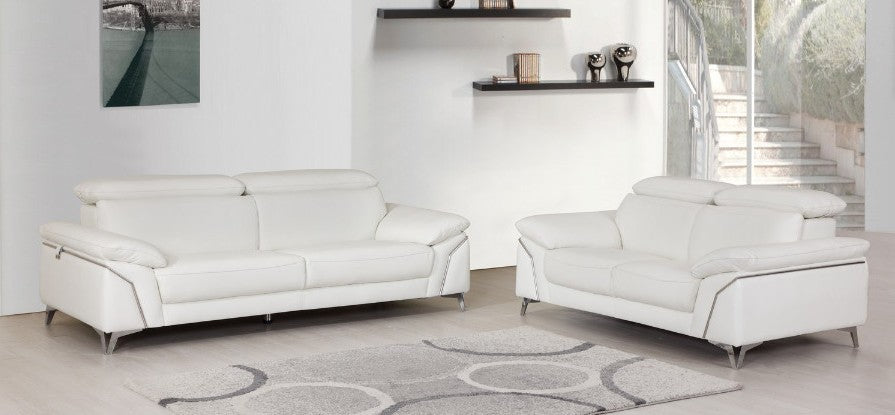 Global United 727WH-2PC 2 pc Orren ellis luigi divanitalia white italian leather sofa and love seat set