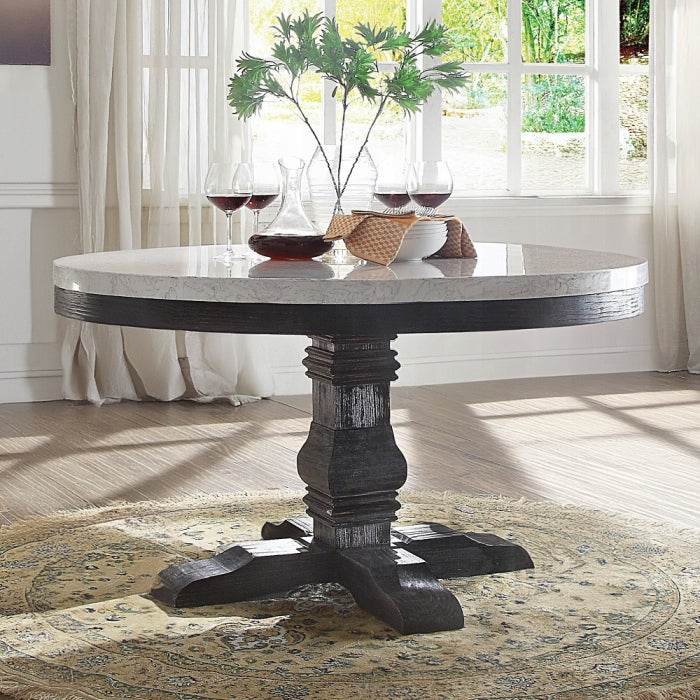 Nolan White Marble Top 54" Round Dining Table Set in Salvaged Dark Oak – 72845-52