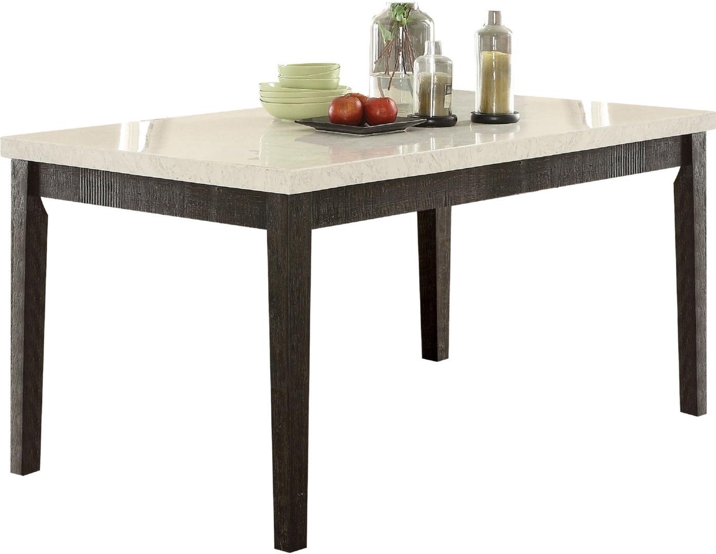 Acme 72850-52 7 pc Nolan white marble top salvaged dark oak finish wood dining table set