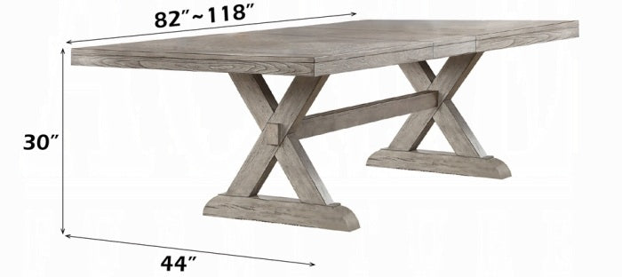 Acme 72860-62-63 7 pc Gracie oaks denham rocky gray oak finish wood 118" long double pedestal dining table set