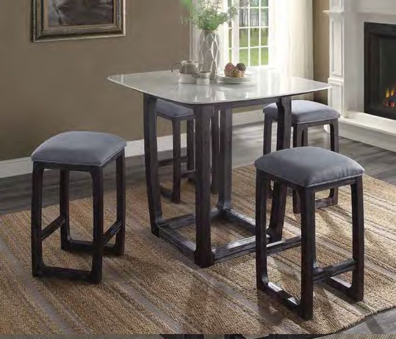 Acme 72935 5 pc Razo weathered espresso finish wood marble top square counter height dining table set