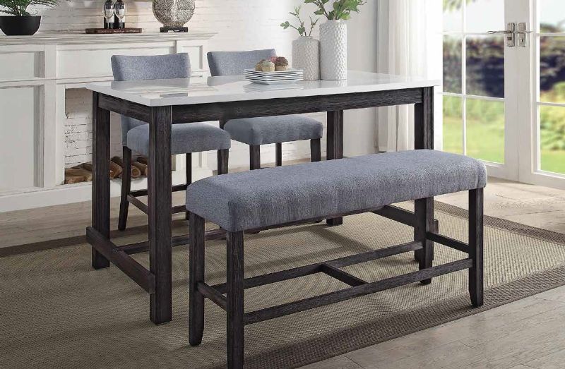 Acme 72940-42-43 4 pc Yelena weathered espresso finish wood marble top counter height dining table set