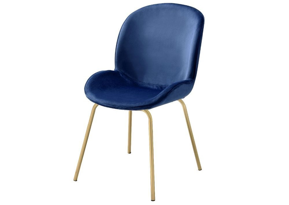 Acme DN01258A 7 pc Everly quinn gaines white high gloss finish wood gold accents modern dining table set grey or blue velvet chairs