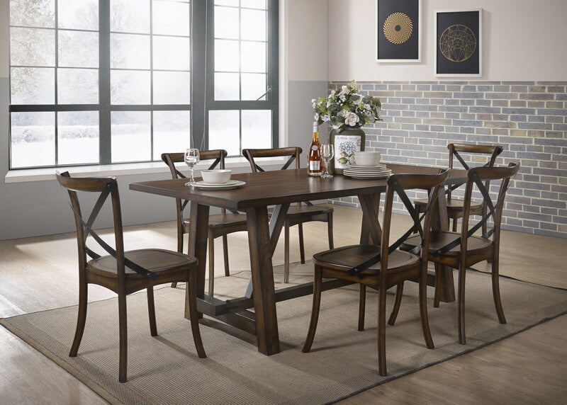 Acme 73030-32 7 pc Kaelyn dark oak finish wood black accents dining table set