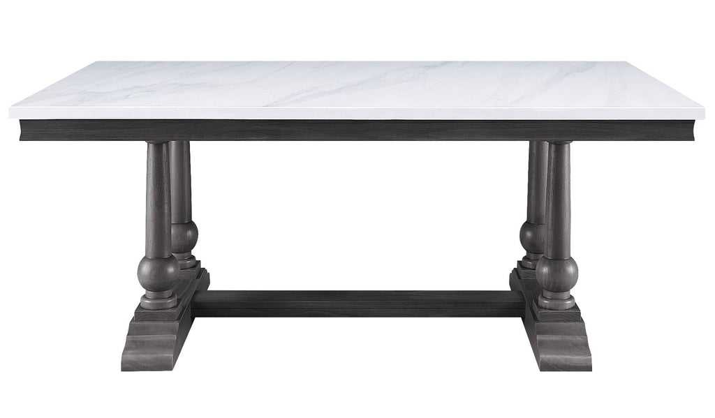 Acme 73265-67 7 pc Yabeina grey finish wood and white marble top dining table set