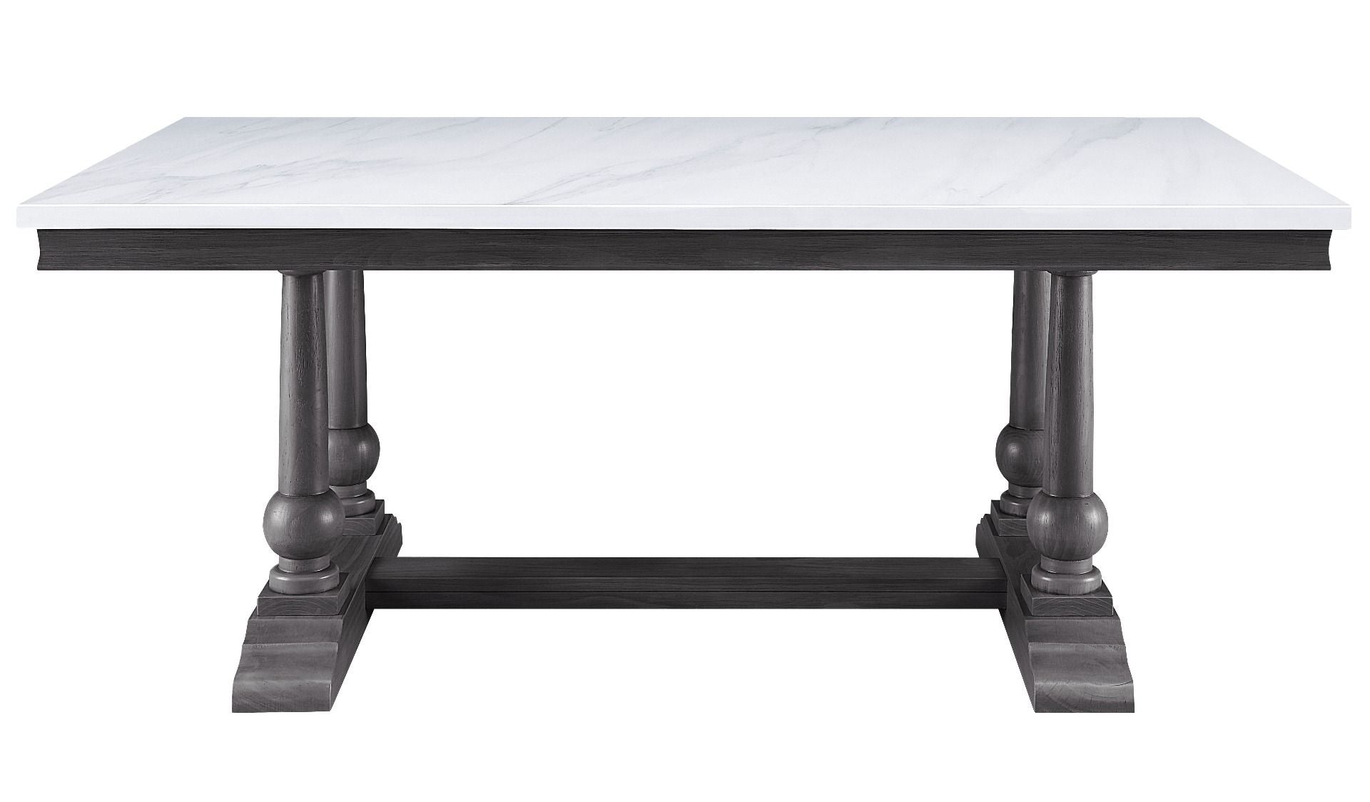 Acme 73265-67 7 pc Yabeina grey finish wood and white marble top dining table set
