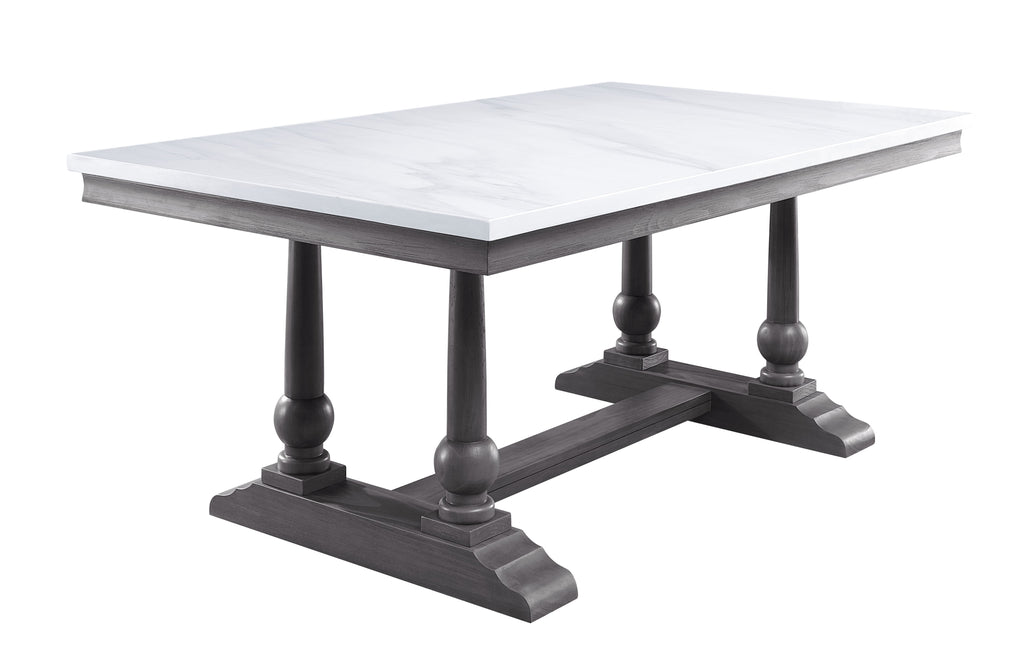 Acme 73265-67 7 pc Yabeina grey finish wood and white marble top dining table set