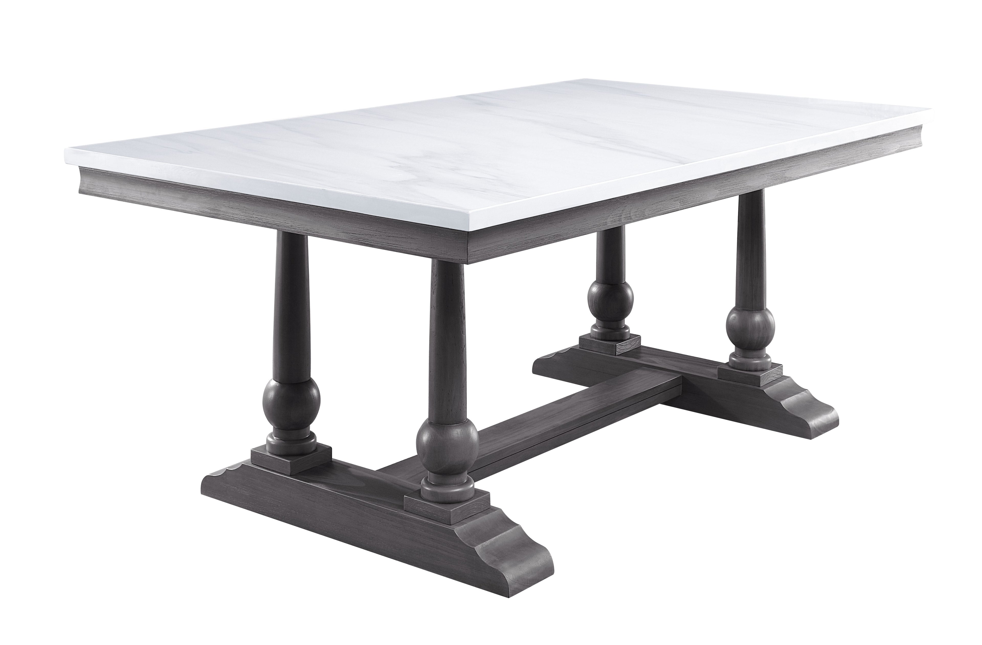 Acme 73265-67 7 pc Yabeina grey finish wood and white marble top dining table set