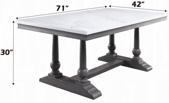 Acme 73265-67 7 pc Yabeina grey finish wood and white marble top dining table set