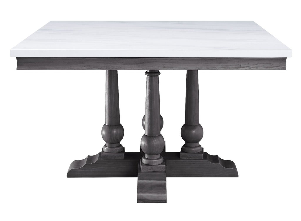 Acme 73270-67 5 pc Yabeina grey finish wood and white square marble top dining table set
