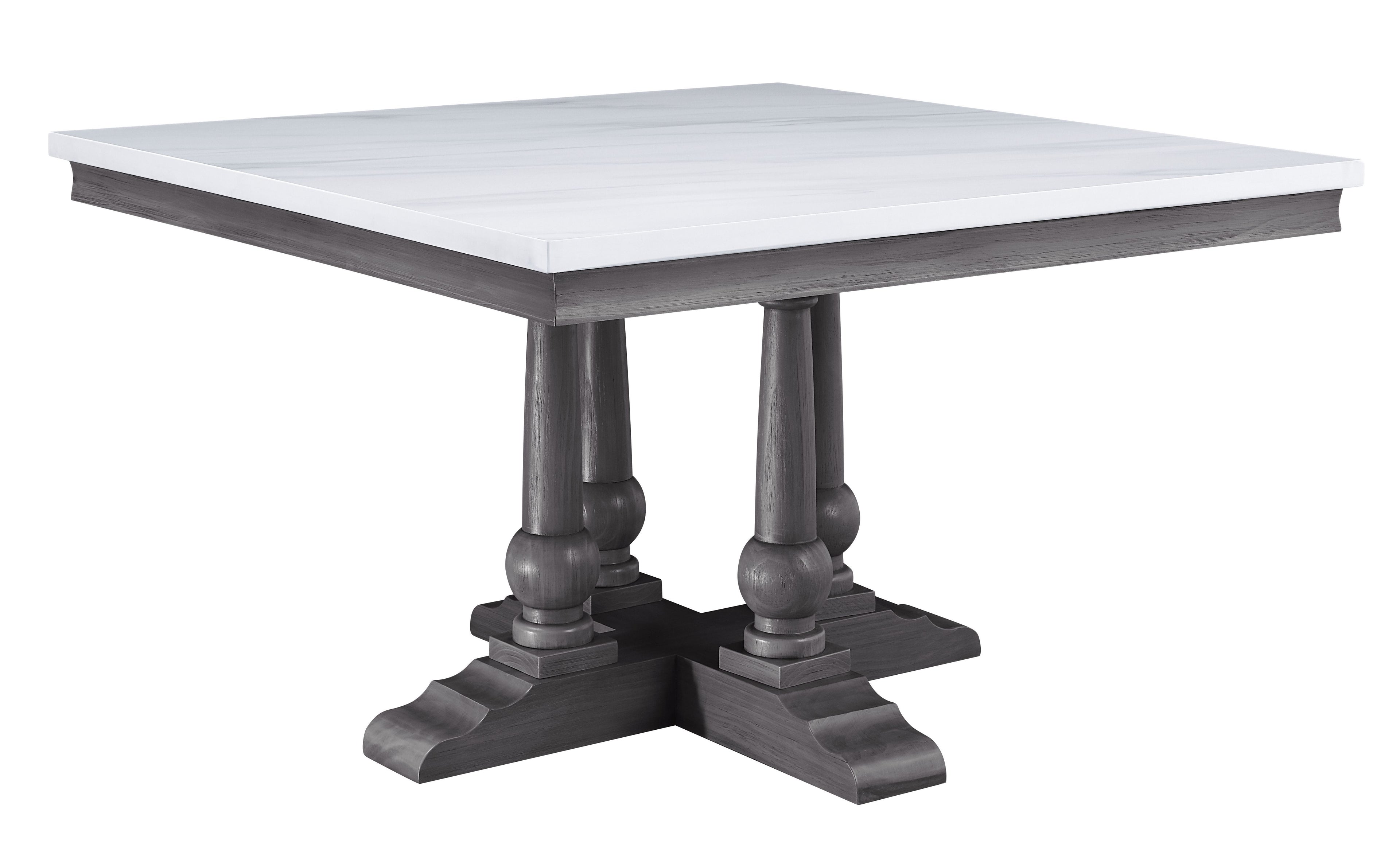 Acme 73270-67 5 pc Yabeina grey finish wood and white square marble top dining table set
