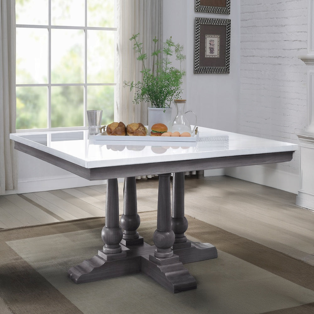 Acme 73270-67 5 pc Yabeina grey finish wood and white square marble top dining table set