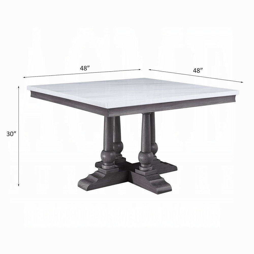 Acme 73270-67 5 pc Yabeina grey finish wood and white square marble top dining table set