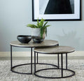 Coaster 736028 Set of 2 Wildon charlton home lainey grey faux marble top gunmetal frame round nesting coffee table set