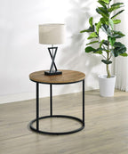 Coaster Lainey Mango Round End Table with Black Metal Base – 736037