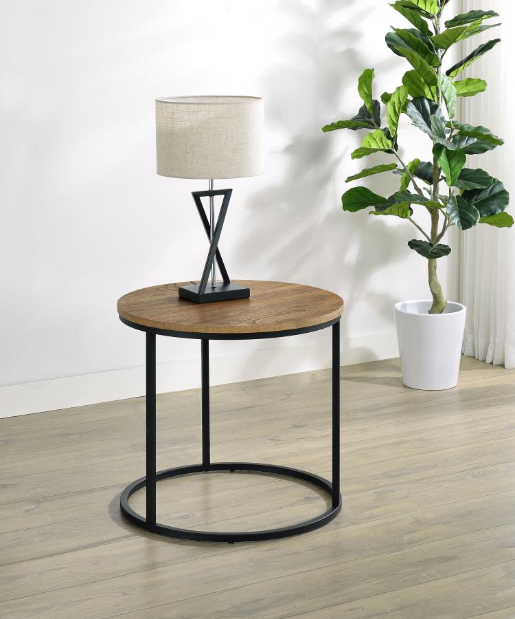 Coaster Lainey Mango Round End Table with Black Metal Base – 736037