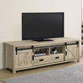 Coaster 736263 Madra distressed pine finish wood farmhouse 79" tv stand with sliding doors