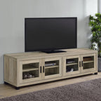 Sachin Distressed Pine 79" TV Stand with 4 Glass Front Doors – 736283