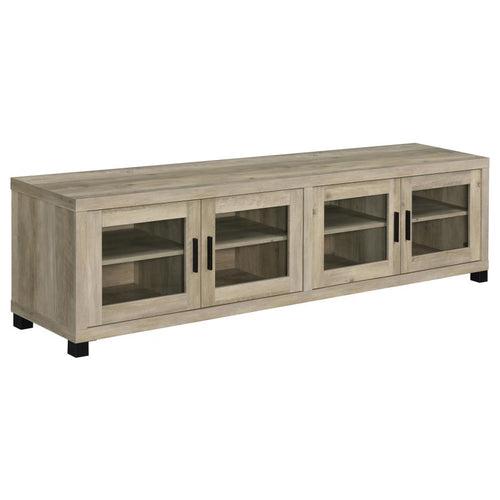 Sachin Distressed Pine 79" TV Stand with 4 Glass Front Doors – 736283