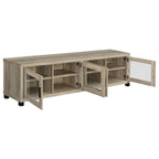 Sachin Distressed Pine 79" TV Stand with 4 Glass Front Doors – 736283