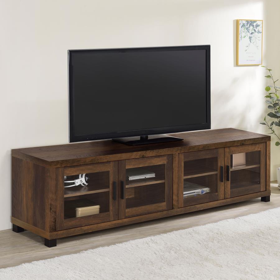 Sachin Dark Pine 79" TV Stand with 4 Glass Front Doors – 736293
