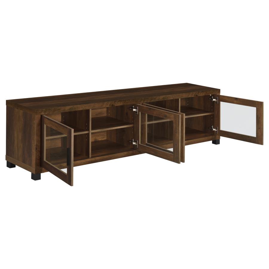 Sachin Dark Pine 79" TV Stand with 4 Glass Front Doors – 736293