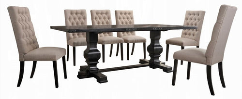 Acme 74645-47 7 pc Gracie oaks demello morland vintage black finish wood double pedestal dining table set