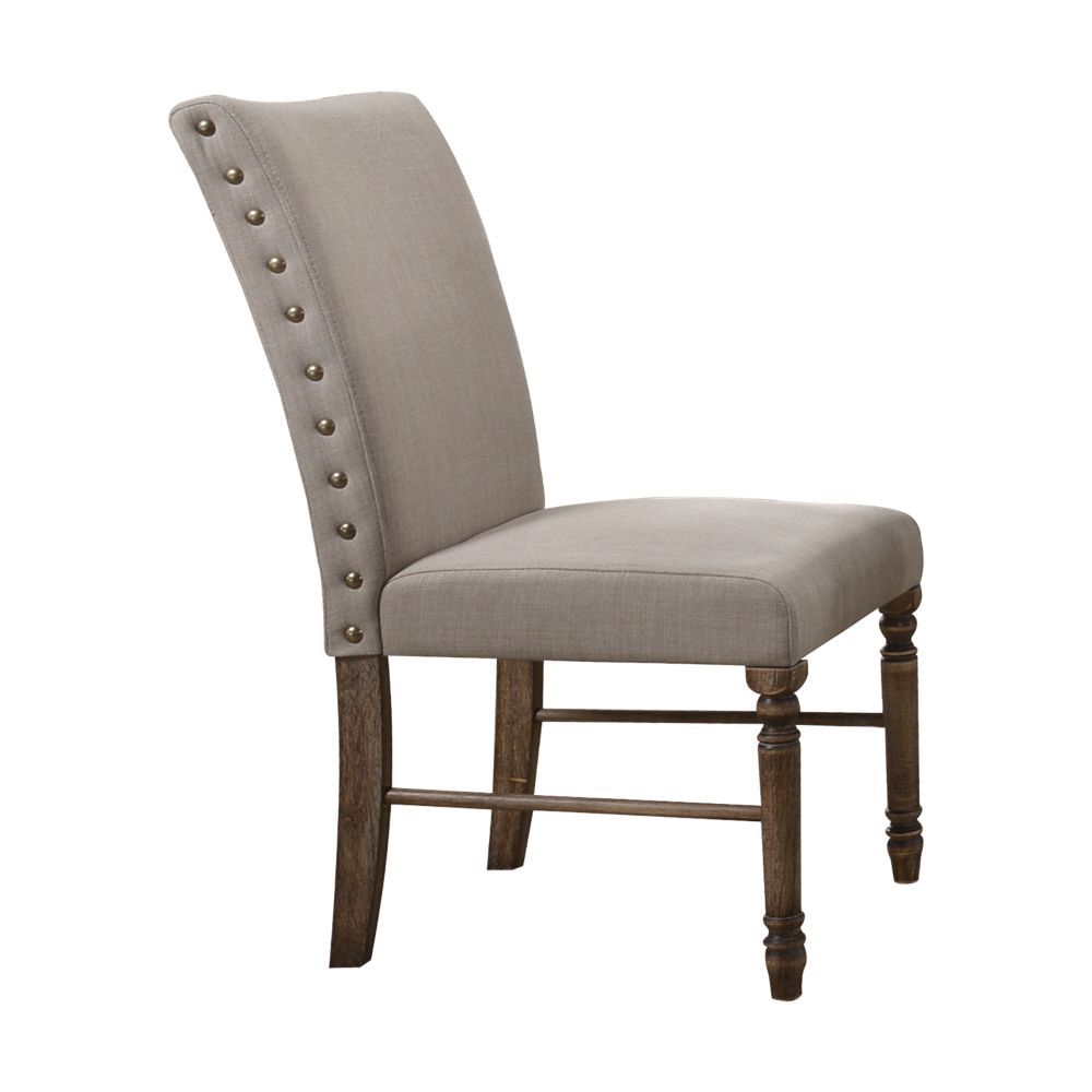 Acme 74657 Set of 2 Gracie oaks dement leventis weathered oak finish wood cream linen fabric dining chairs