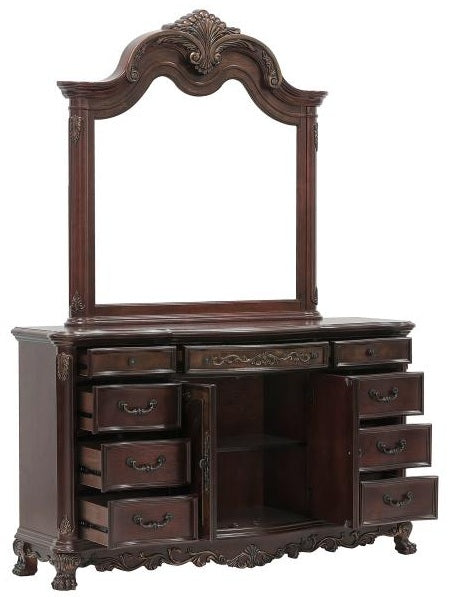 Homelegance 2243SL-4PC 4 pc deryn park ii cherry finish wood carved accents bedroom set