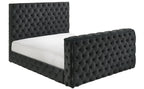 Crown Mark 5213BK josephine black velvet fabric tufted queen bed with TV lift footboard