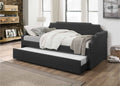 7511 Ebern designs oak hill dark gray linen like fabric nail head trim twin day bed with trundle
