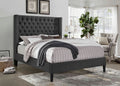 Bourdon Queen Bed – Grey Fabric Button Tufted Headboard with Nail Head Accents & Rails - 7536-Q