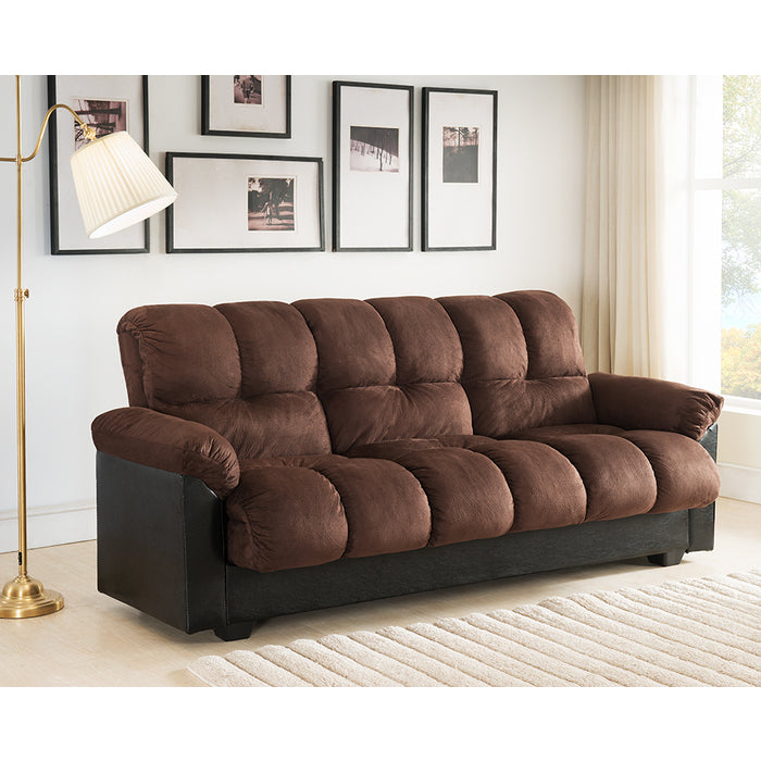 7538-DB Brown two tone fabric and faux leather folding futon sofa bed lounge with storage